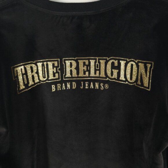 NWT TRUE RELIGION Black Glitter Velvet Pullover Sweatshirt Style 204213 Size XS - Picture 8 of 11